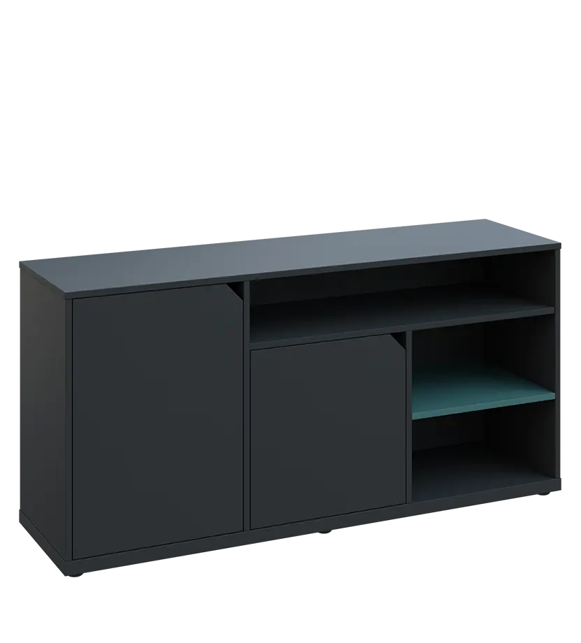 KU2-15DN3 L skříňka nízká 2-dveřová, nika, 740x1522x400, provedení levé, korpus a dvířka antracit/police světle petrolejová